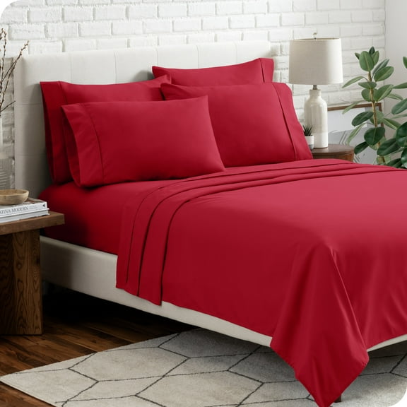 Bare Home Luxury Bed Sheet Set - Premium 1800 Collection - 6 Piece - King, Red