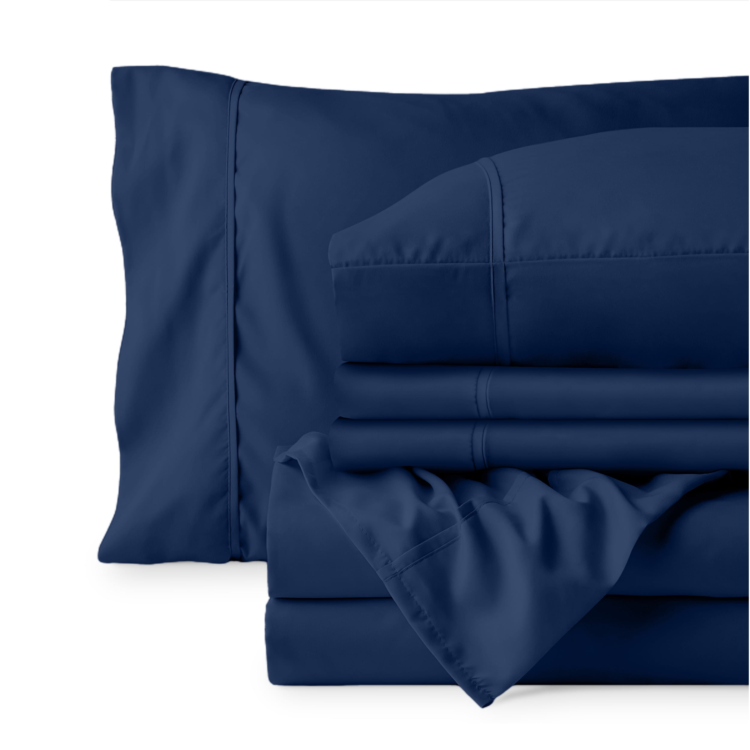 Queen Dark Blue Microfiber 6-Piece Deep Pocket Sheet Set