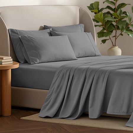 Bare Home Luxury Bed Sheet Set - Premium 1800 Collection - 6 Piece - Queen, Gray