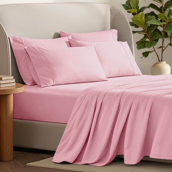 Bare Home Luxury Bed Sheet Set - Premium 1800 Collection - 6 Piece - Queen, Light Pink