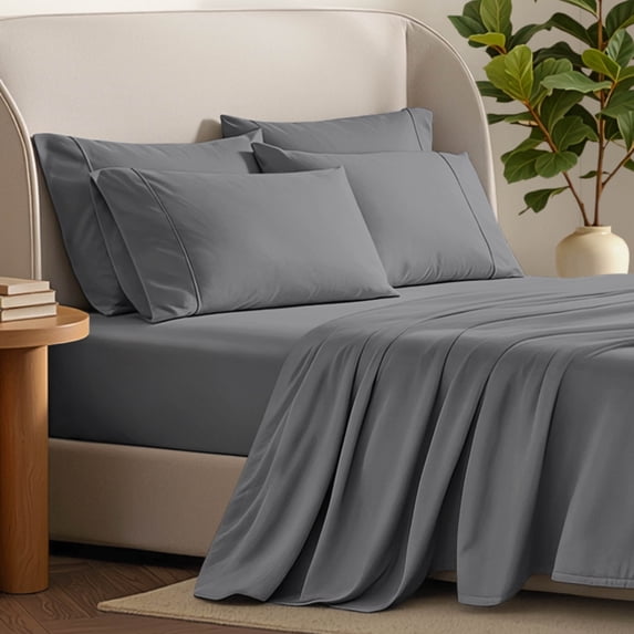 Bare Home Luxury Bed Sheet Set - Premium 1800 Collection - 6 Piece - Split Head Flex King, Gray