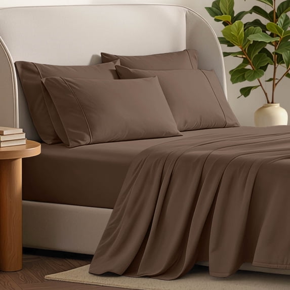 Bare Home Luxury Bed Sheet Set - Premium 1800 Collection - 7 Piece - Split King, Cocoa