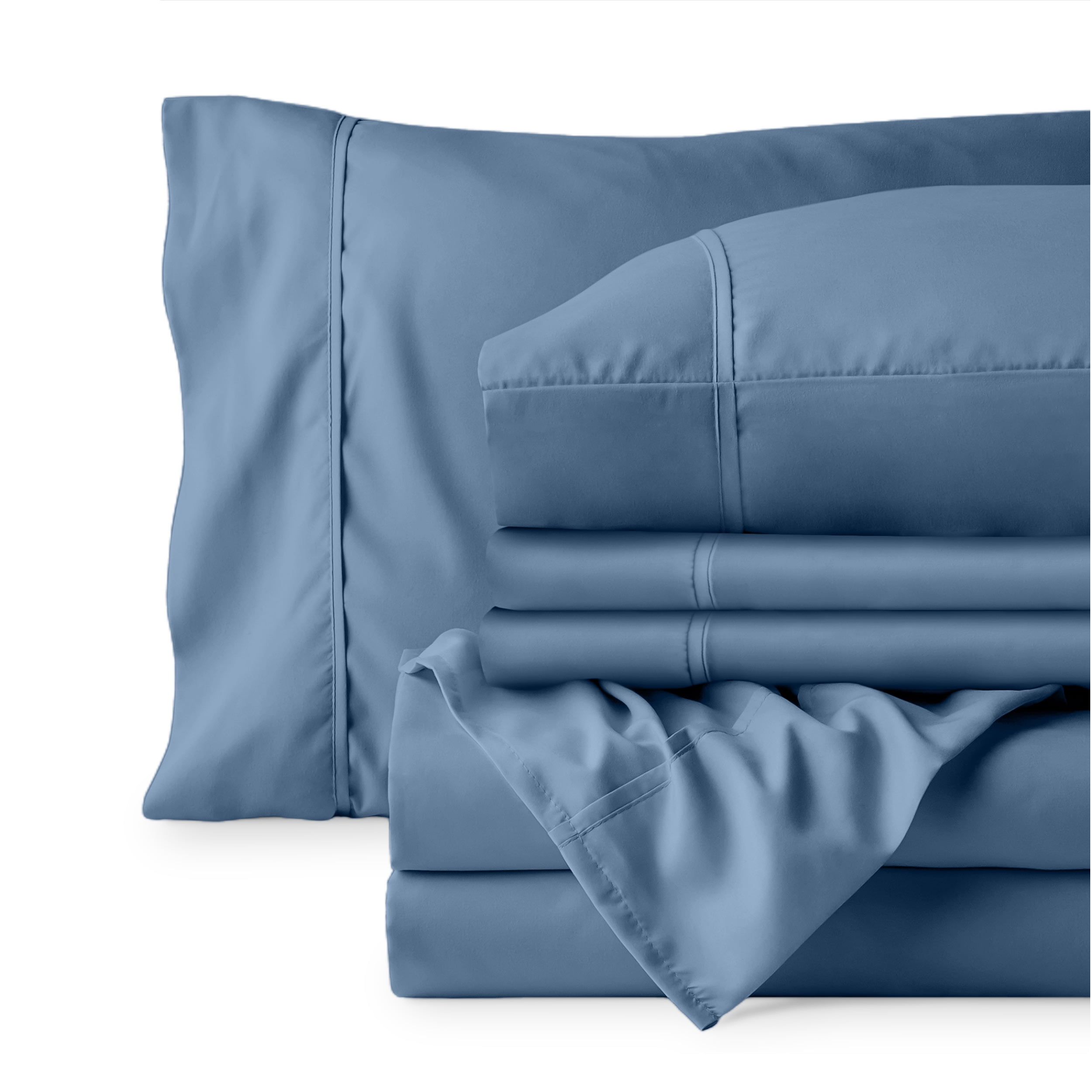 Split King Dark Blue Microfiber Deep Pocket Sheet Set
