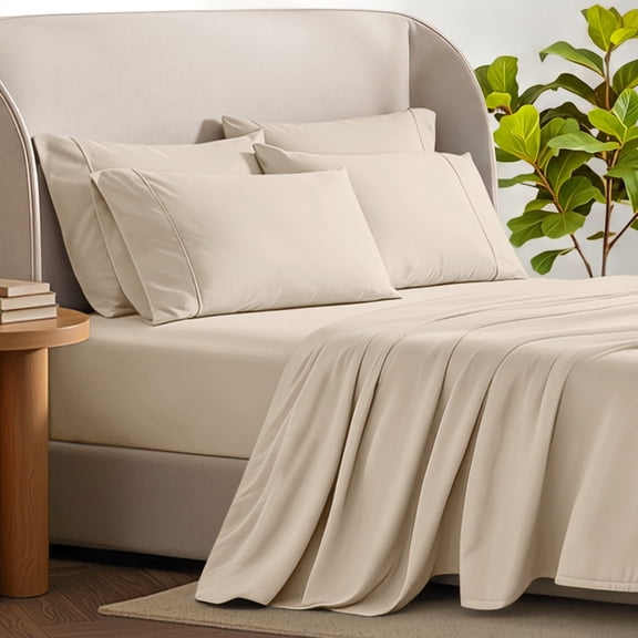 Bare Home Luxury Bed Sheet Set - Premium 1800 Collection - 7 Piece - Split King, Sand