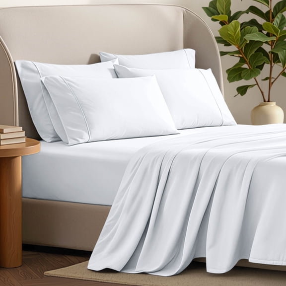 Bare Home Luxury Bed Sheet Set - Premium 1800 Collection - 7 Piece - Split King, White