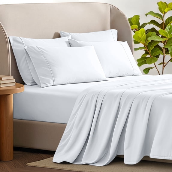 Bare Home Luxury Bed Sheet Set - Premium 1800 Collection - 7 Piece - Split Queen, White