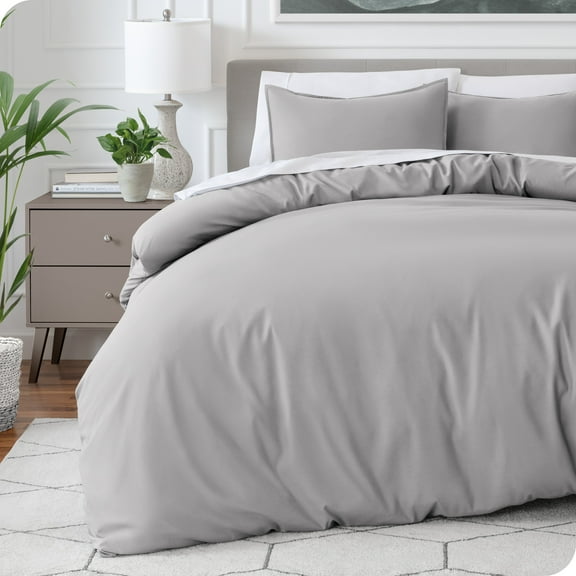 Bare Home Luxury Duvet Cover and Sham Set - Premium 1800 Collection - Ultra-Soft - Full, Light Gray, 3-Pieces