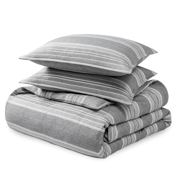 Bare Home Luxury Duvet Cover and Sham Set - Premium 1800 Collection - Ultra-Soft - Full, Stripe - Heathered Charcoal, 3-Pieces