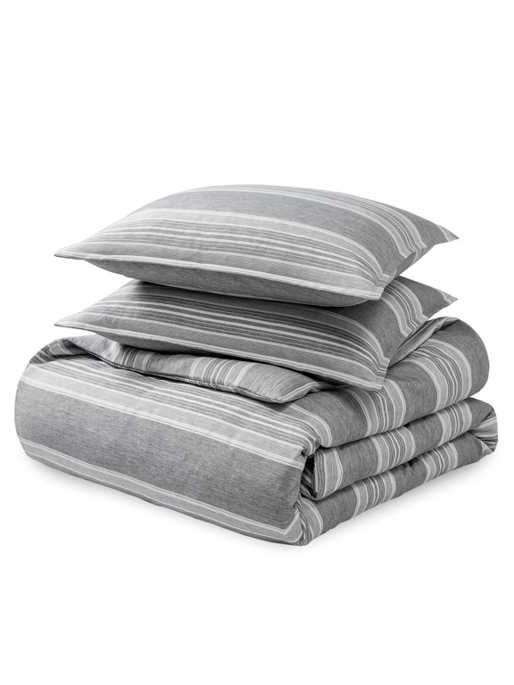 Luxury Duvet Cover and Sham Set - Premium 1800 Collection - Ultra-Soft - Full, Stripe - Heathered Charcoal, 3-Pieces