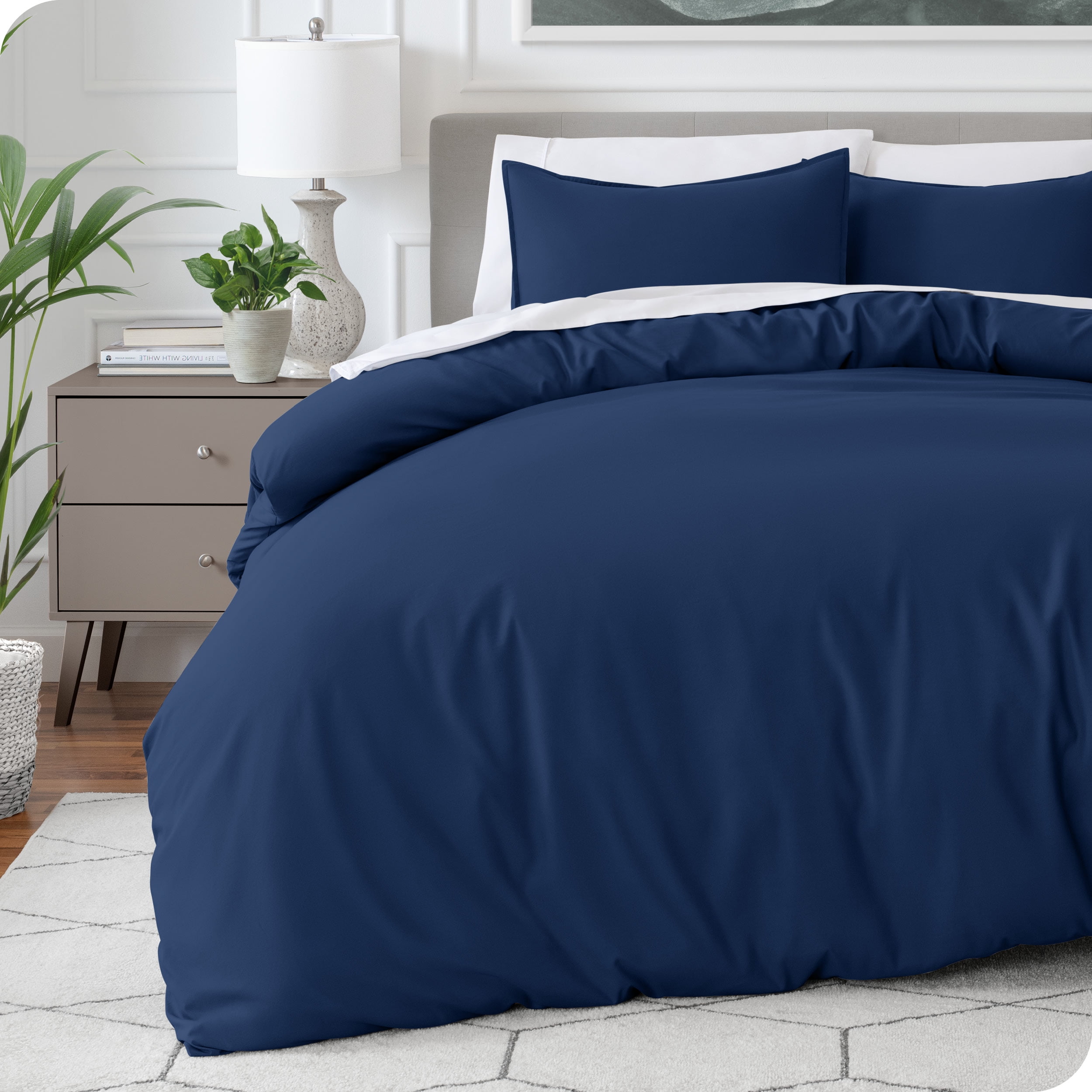 King Size Dark Blue Microfiber Duvet Cover Set