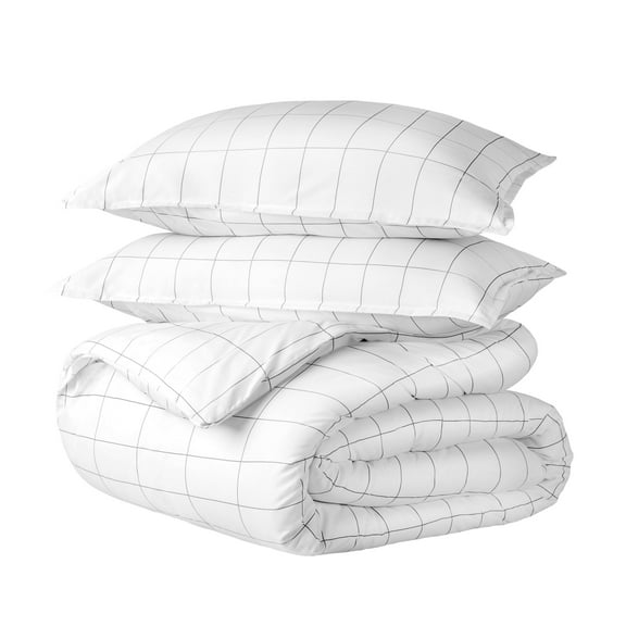 Bare Home Luxury Duvet Cover and Sham Set - Premium 1800 Collection - Ultra-Soft - King/Cal King, Grid - White/Gray, 3-Pieces