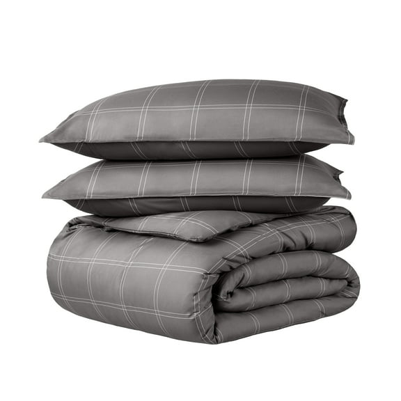 Bare Home Luxury Duvet Cover and Sham Set - Premium 1800 Collection - Ultra-Soft - King/Cal King, Modern Plaid - Gray/White, 3-Pieces