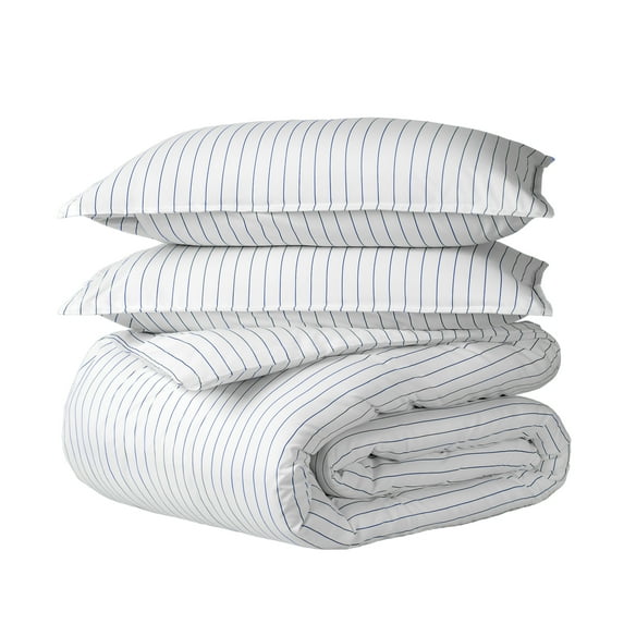 Bare Home Luxury Duvet Cover and Sham Set - Premium 1800 Collection - Ultra-Soft - King/Cal King, Pinstripe - White/Marine, 3-Pieces