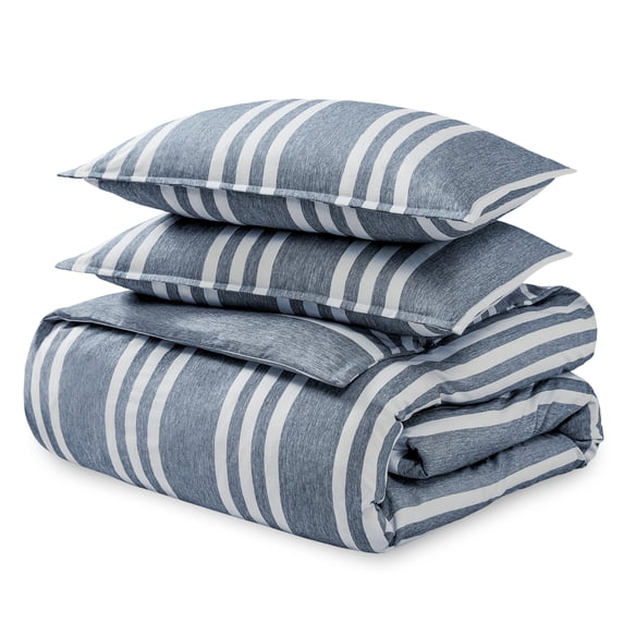 Bare Home Luxury Duvet Cover and Sham Set - Premium 1800 Collection - Ultra-Soft - King/Cal King, Stripe - Heathered Midnight, 3-Pieces