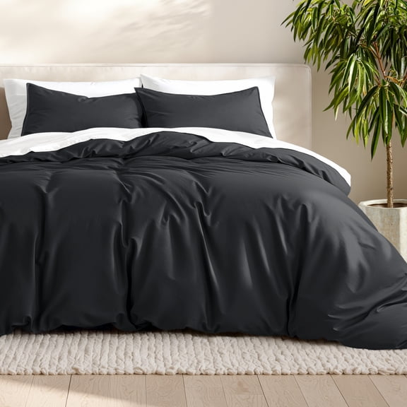 Bare Home Luxury Duvet Cover and Sham Set - Premium 1800 Collection - Ultra-Soft - Oversized King, Black, 3-Pieces