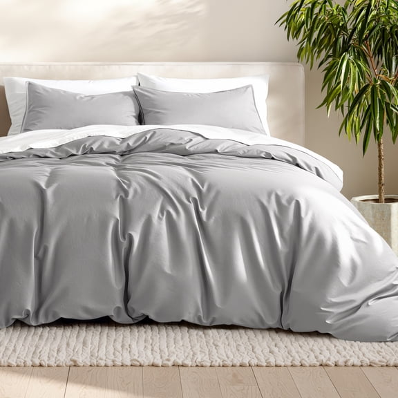 Bare Home Luxury Duvet Cover and Sham Set - Premium 1800 Collection - Ultra-Soft - Oversized King, Light Gray, 3-Pieces