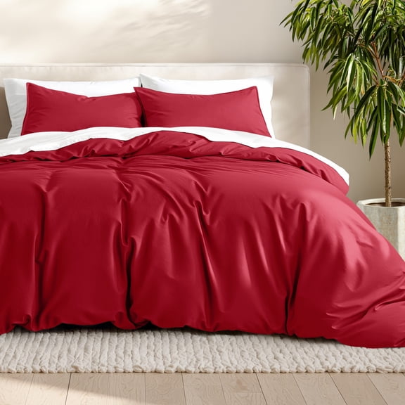 Bare Home Luxury Duvet Cover and Sham Set - Premium 1800 Collection - Ultra-Soft - Oversized King, Red, 3-Pieces