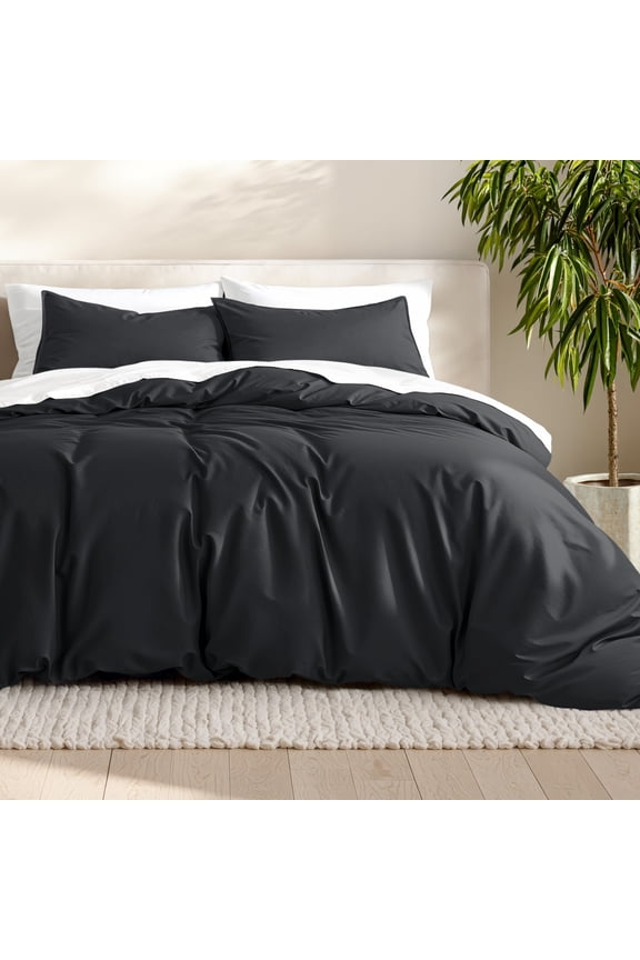 Luxury Duvet Cover and Sham Set - Premium 1800 Collection - Ultra-Soft - Oversized Queen, Black, 3-Pieces