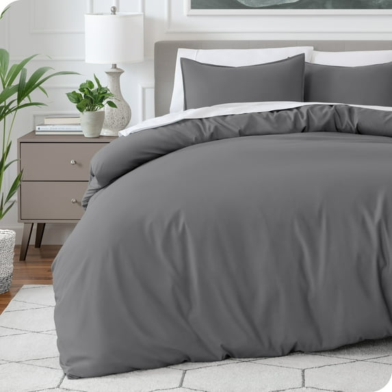 Bare Home Luxury Duvet Cover and Sham Set - Premium 1800 Collection - Ultra-Soft - Queen, Gray, 3-Pieces