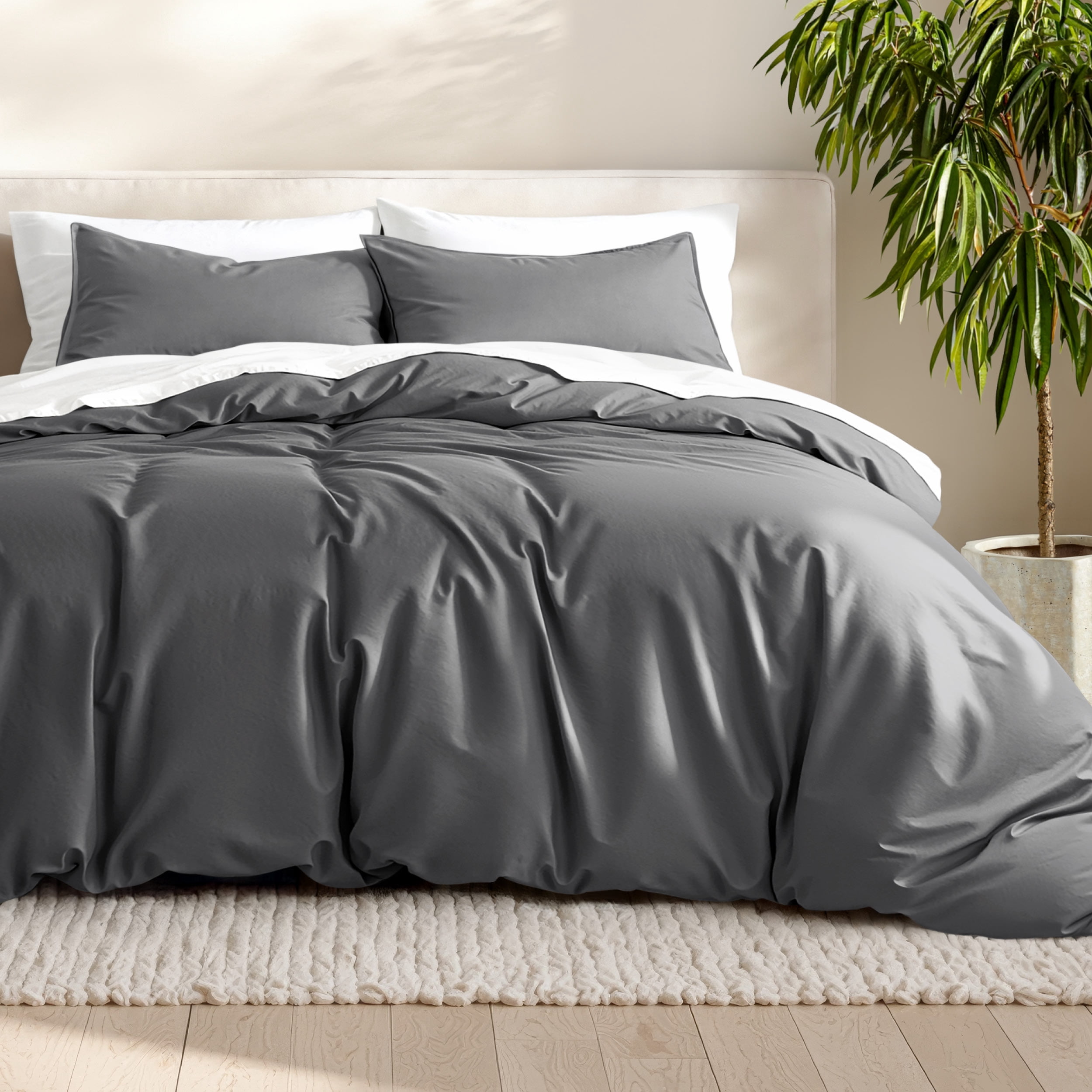 Bare Home Luxury Duvet Cover and Sham Set - Premium 1800 Collection - Ultra-Soft - Queen, Gray, 3-Pieces