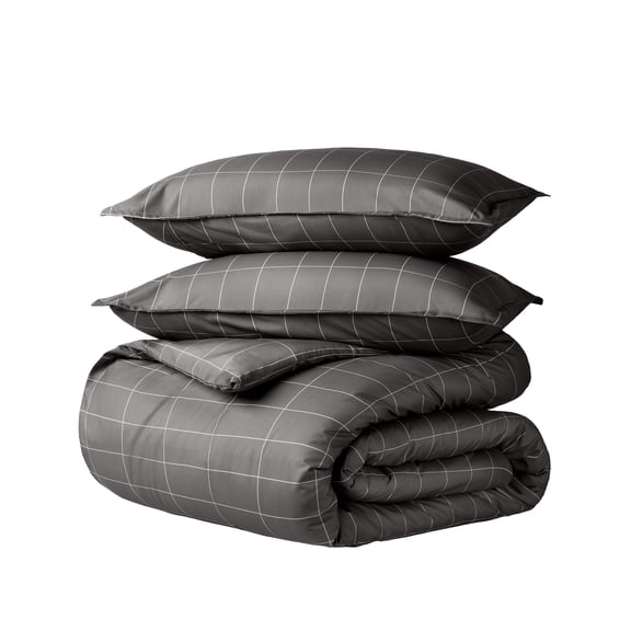 Bare Home Luxury Duvet Cover and Sham Set - Premium 1800 Collection - Ultra-Soft - Queen, Grid - Gray/White, 3-Pieces