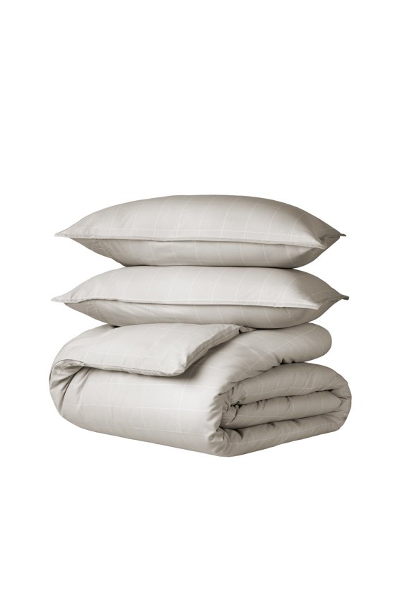 Luxury Duvet Cover and Sham Set - Premium 1800 Collection - Ultra-Soft - Queen, Grid - Stone/White, 3-Pieces