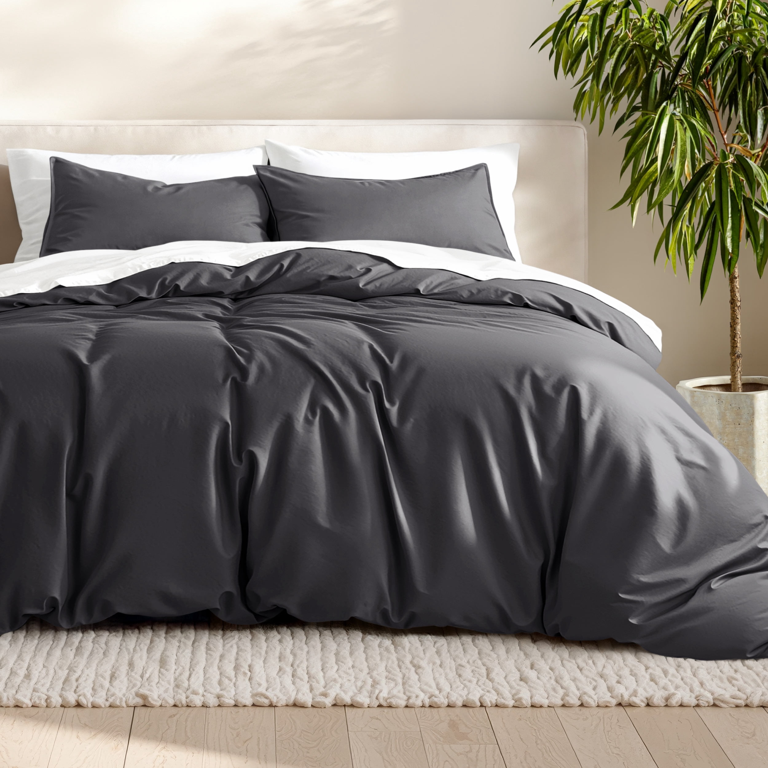 Bare Home Luxury Duvet Cover and Sham Set - Premium 1800 Collection - Ultra-Soft - Queen Oversized, Forged Iron Gray, 3-Pieces