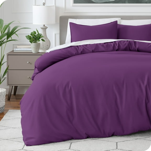 Bare Home Luxury Duvet Cover and Sham Set - Premium 1800 Collection - Ultra-Soft - Queen, Plum, 3-Pieces