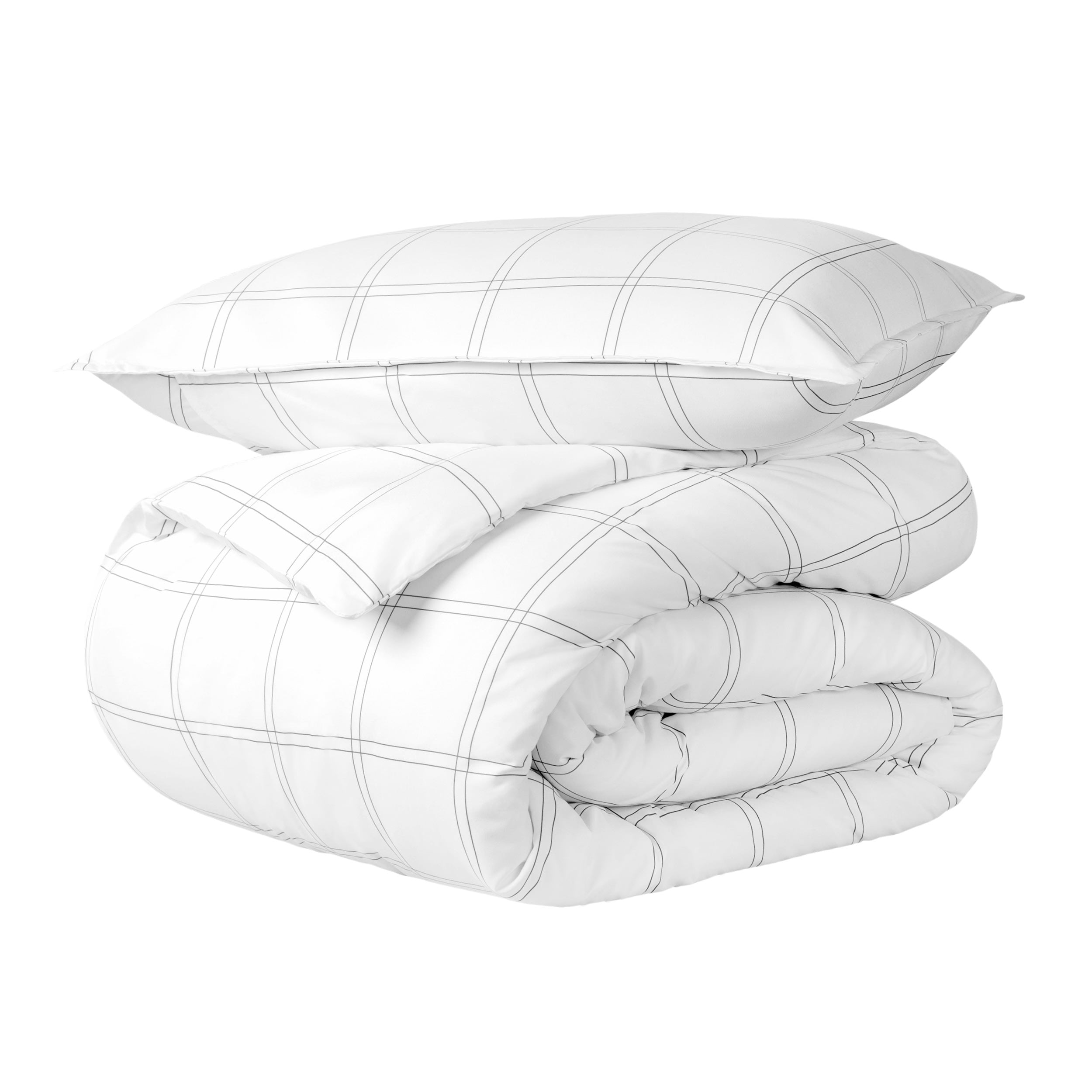 Twin/Twin XL Modern Plaid White/Grey Microfiber Duvet Set
