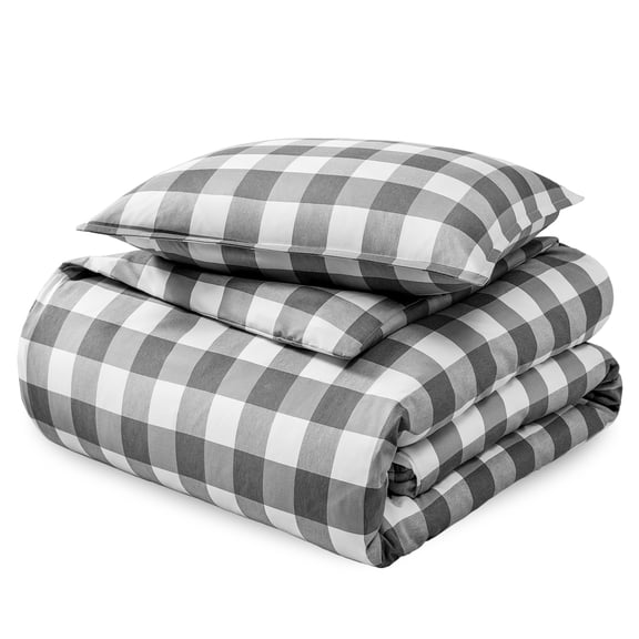 Bare Home Luxury Duvet Cover and Sham Set - Premium 1800 Collection - Ultra-Soft - Twin/Twin-XL, Plaid - Heathered Charcoal, 2-Pieces
