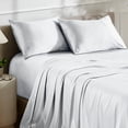 thumbnail image 1 of Bare Home Luxury Poly Satin Sheet Set for Hair and Skin, 15” Deep Pockets, California King, White, 1 of 10