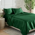 thumbnail image 1 of Bare Home Luxury Poly Satin Sheet Set for Hair and Skin, 15” Deep Pockets, King, Forest Green, 1 of 8