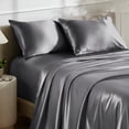 thumbnail image 1 of Bare Home Luxury Poly Satin Sheet Set for Hair and Skin, 15” Deep Pockets, Queen, Gray, 1 of 10