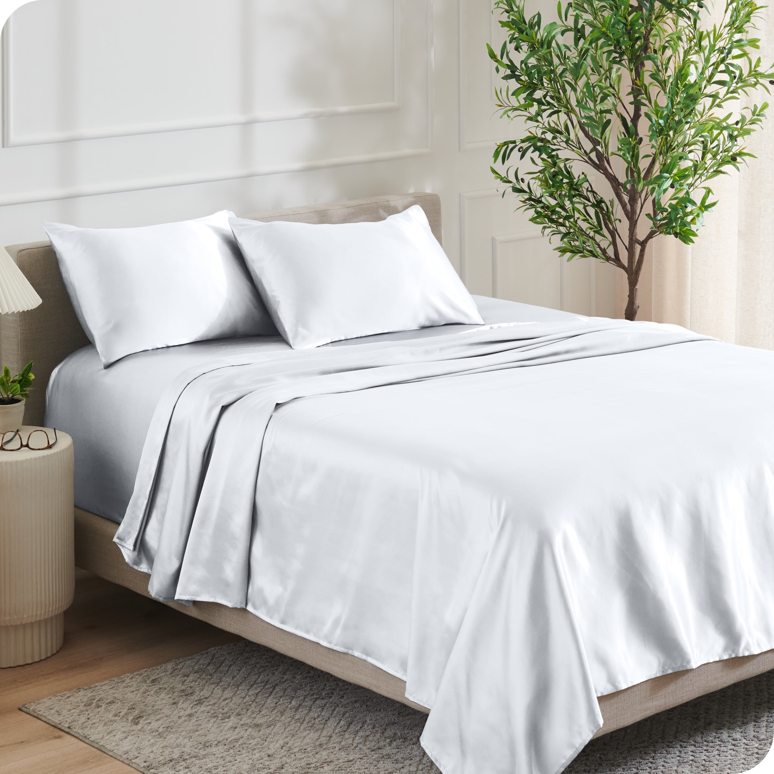 White Twin Poly Satin Sheet Set with Pillowcase