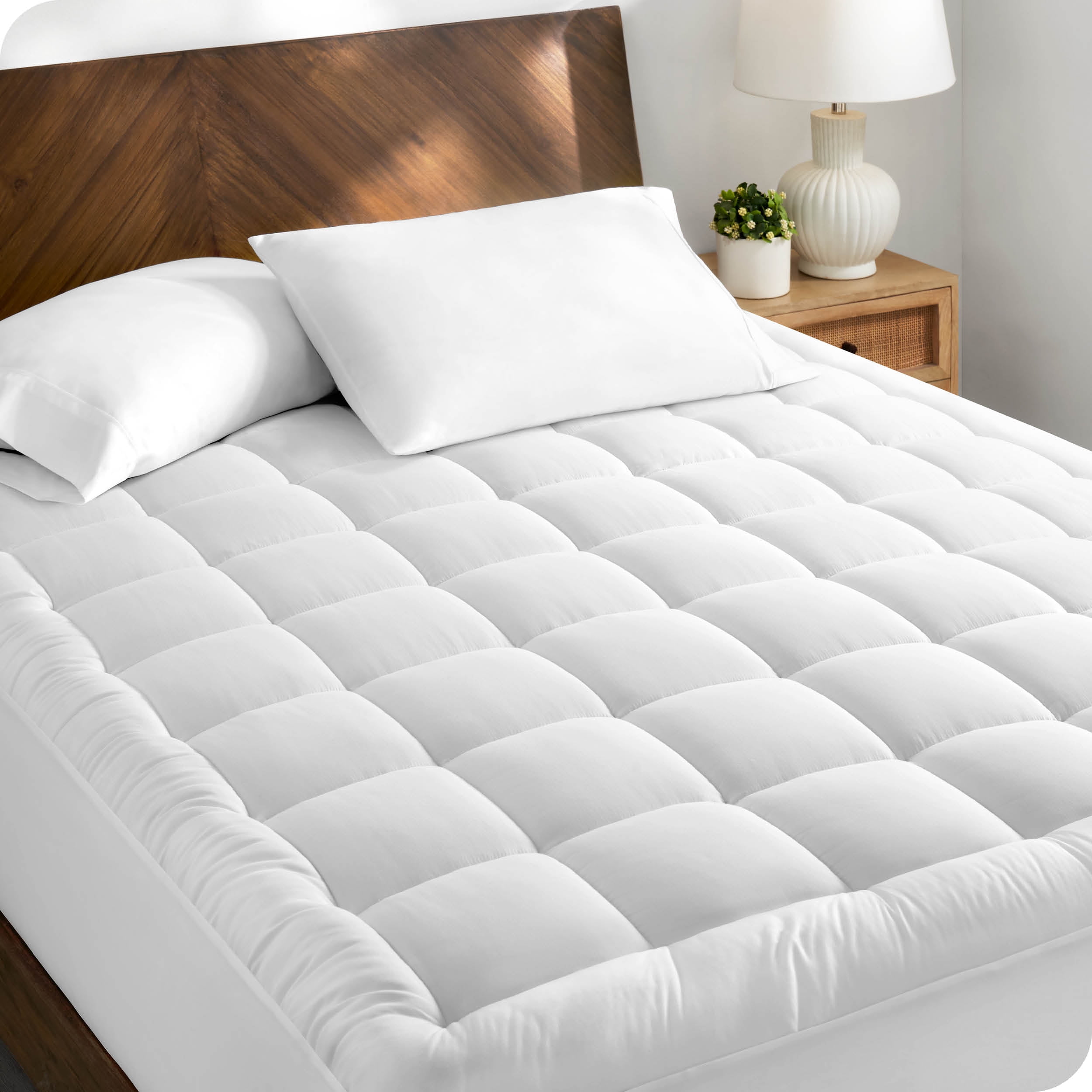 Queen White Cotton Top Down Alternative Mattress Pad
