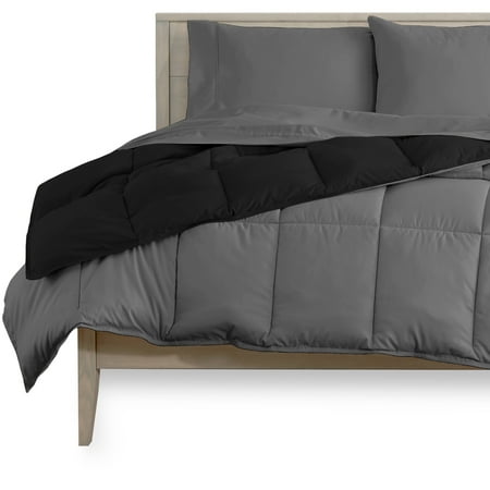 Bare Home Microfiber 5-Piece Black/Gray Comforter, Gray Sheet Set Reversible Bed in a Bag, Queen