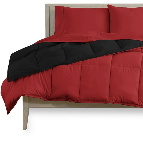 Bare Home Microfiber 5-Piece Black/Red Comforter, Red Sheet Set Reversible Bed in a Bag, Queen