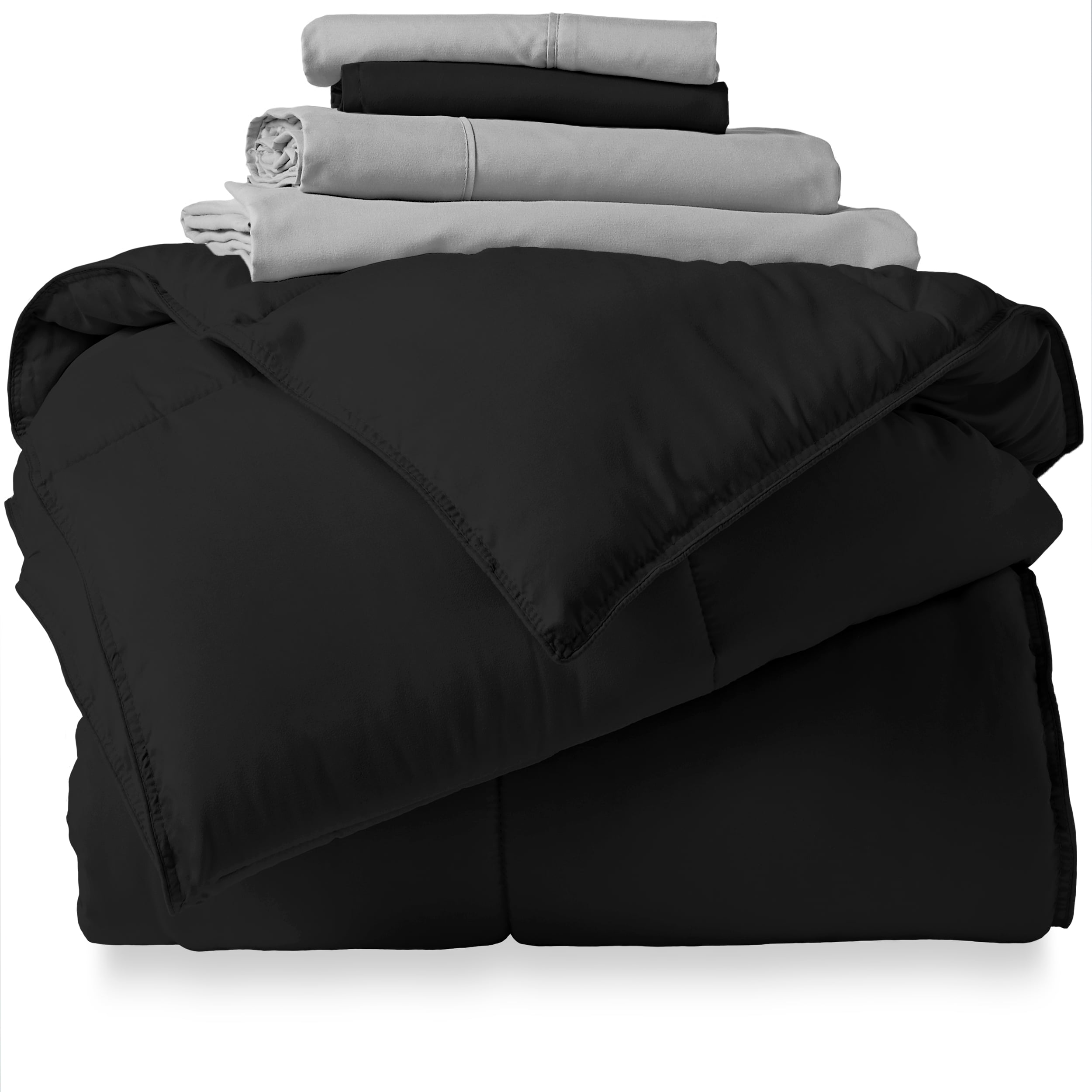 Bare Home Microfiber 5-Piece Black and Light Gray Bed in a Bag, Twin