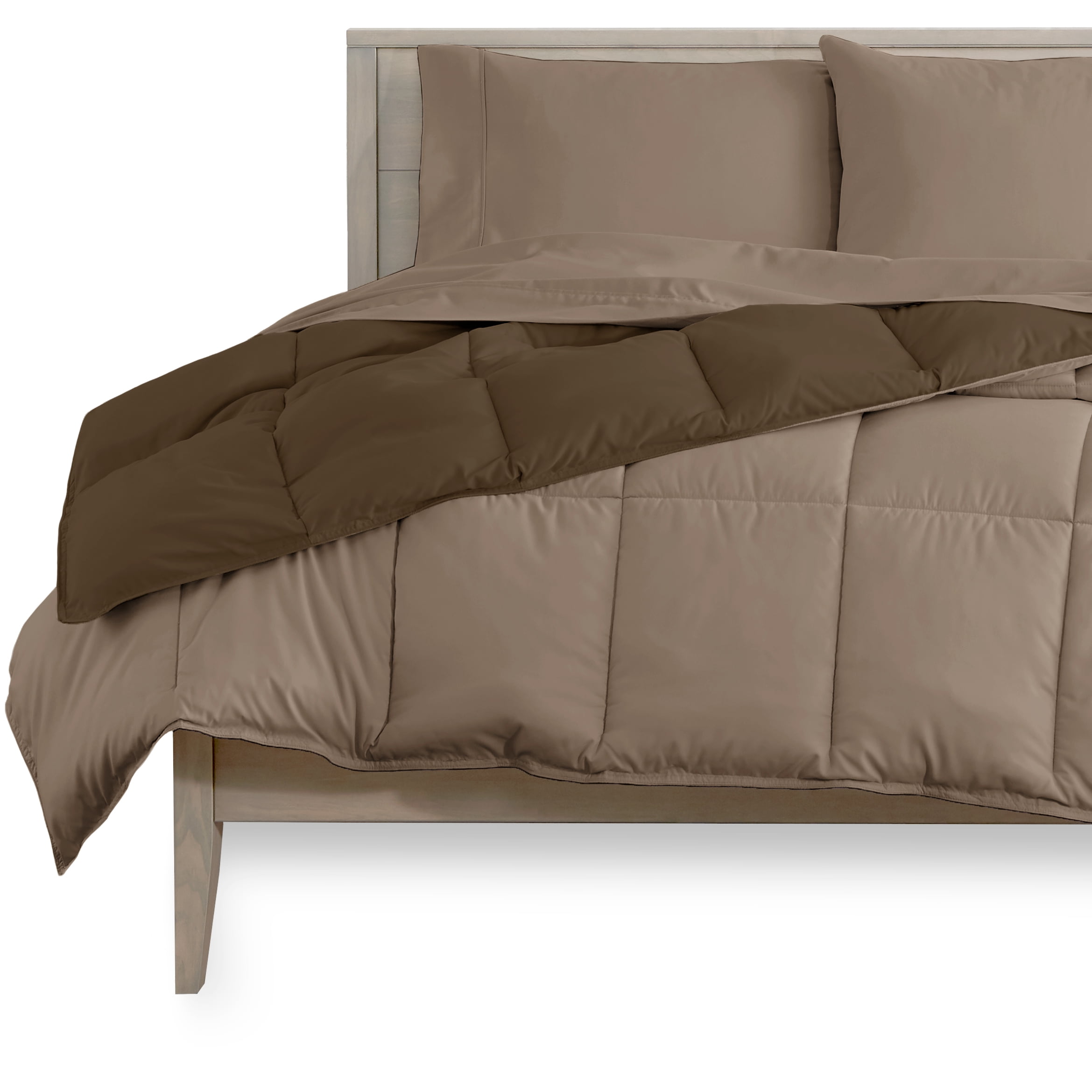 Bare Home Microfiber 5-Piece Cocoa/Taupe Comforter, Taupe Sheet Set Reversible Bed in a Bag, King