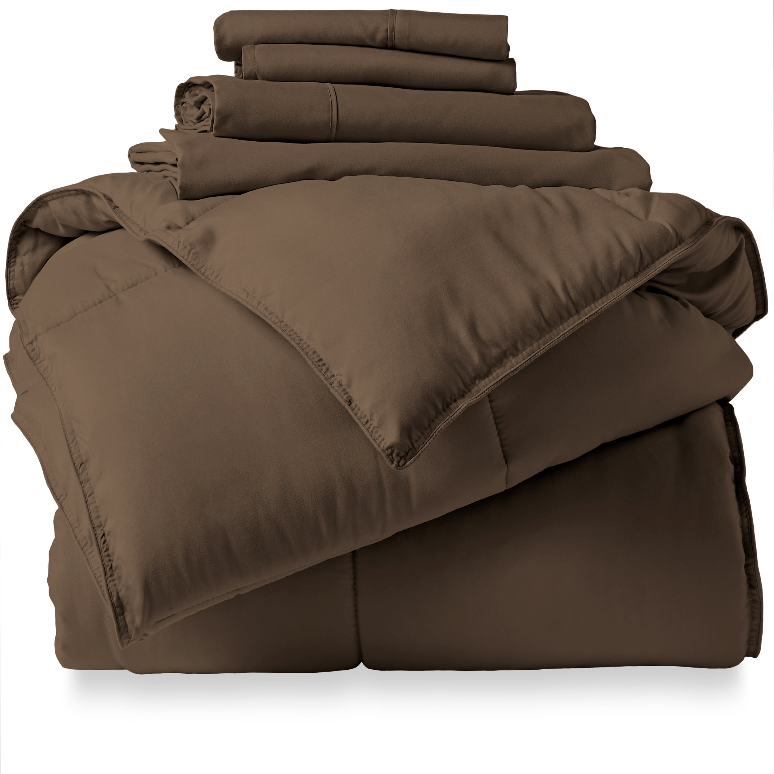 Bare Home Microfiber 5-Piece Cocoa and Cocoa Bed in a Bag, Twin XL