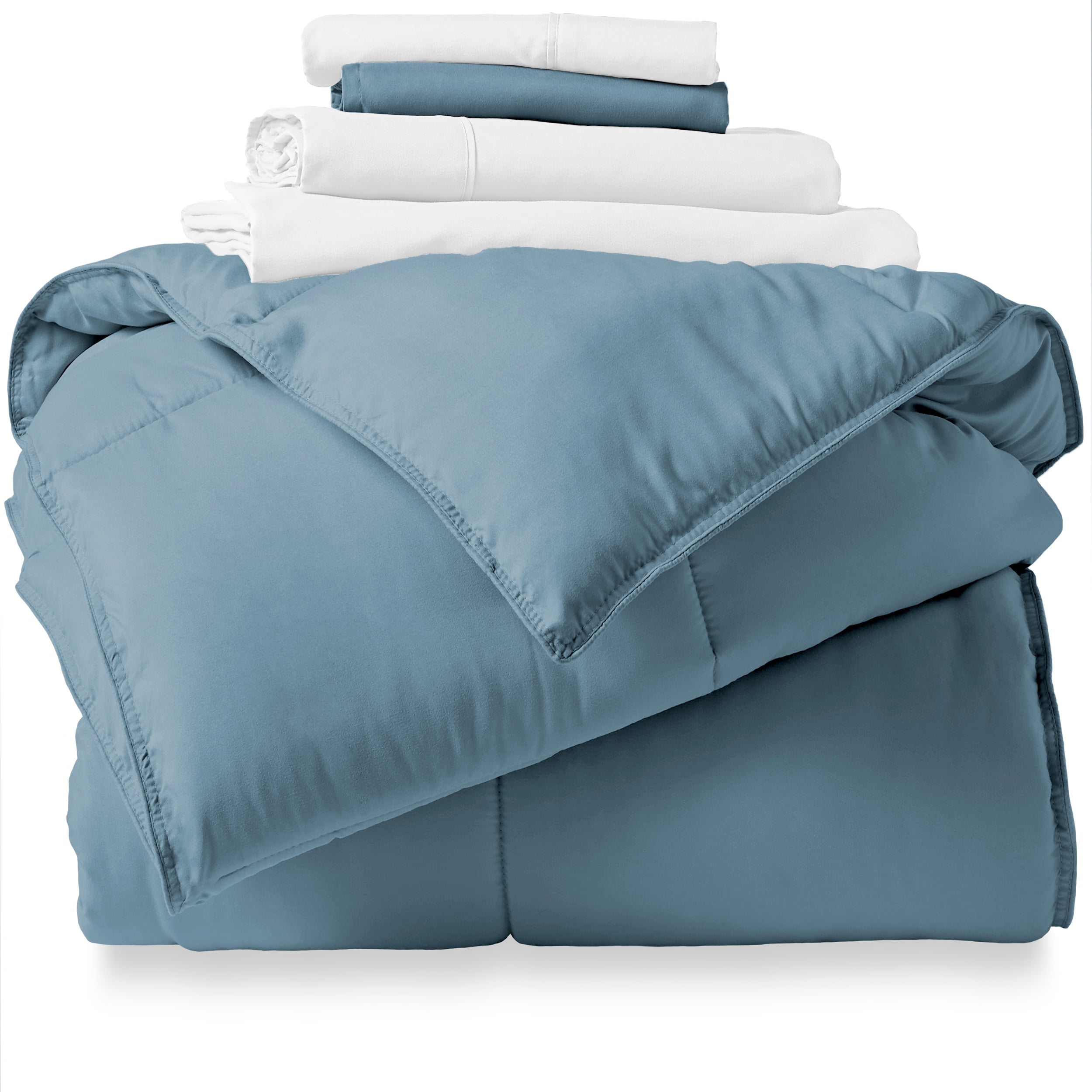 Bare Home Microfiber 5-Piece Coronet Blue and Light Gray Bed in a Bag, Twin XL