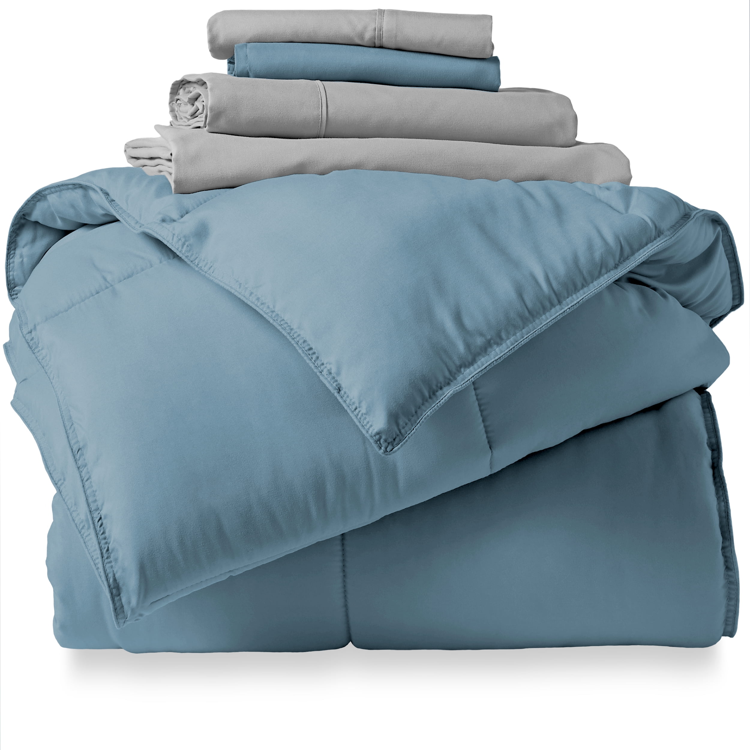 Bare Home Microfiber 5-Piece Coronet Blue and White Bed in a Bag, Twin XL