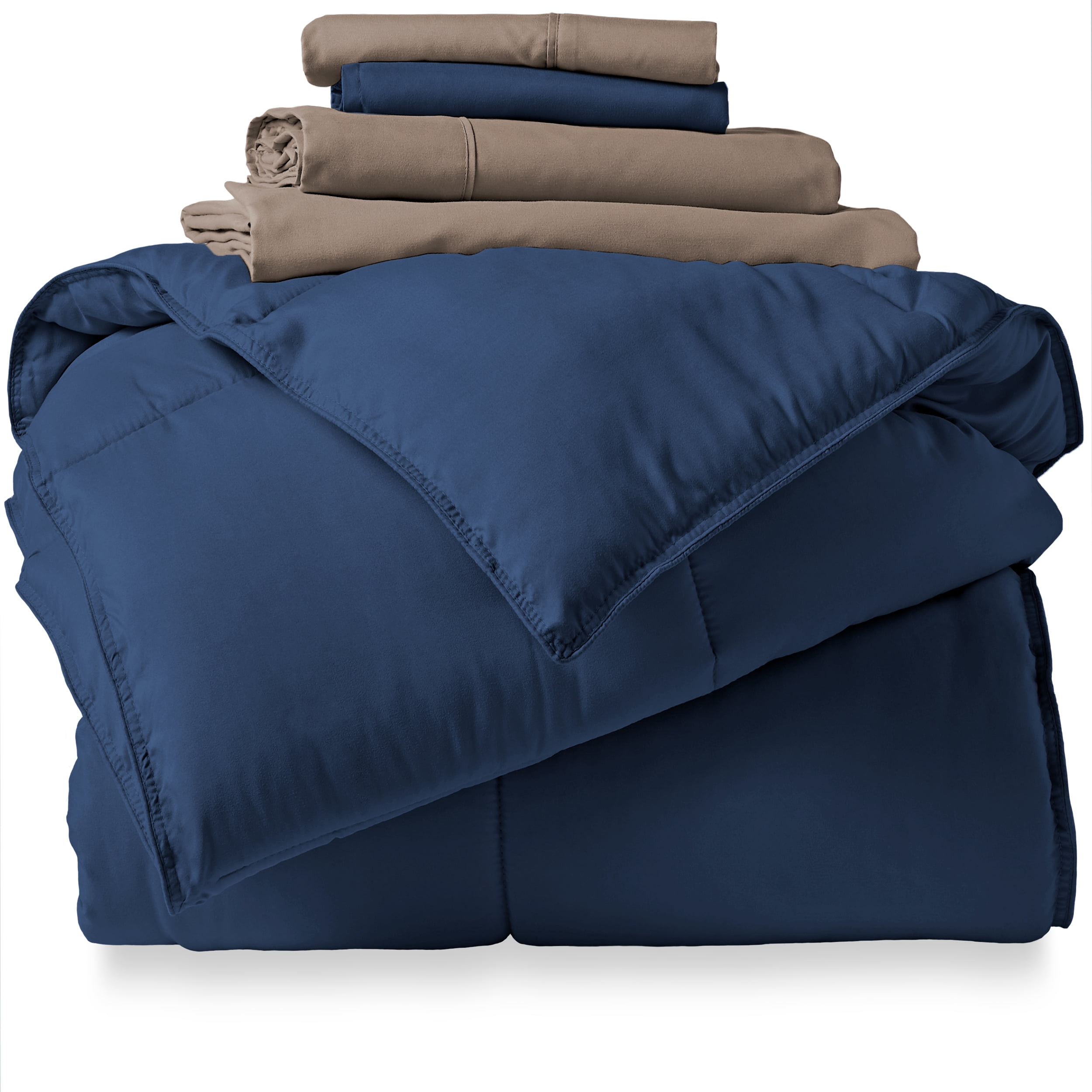 Bare Home Microfiber 5-Piece Dark Blue and Taupe Bed in a Bag, Twin XL