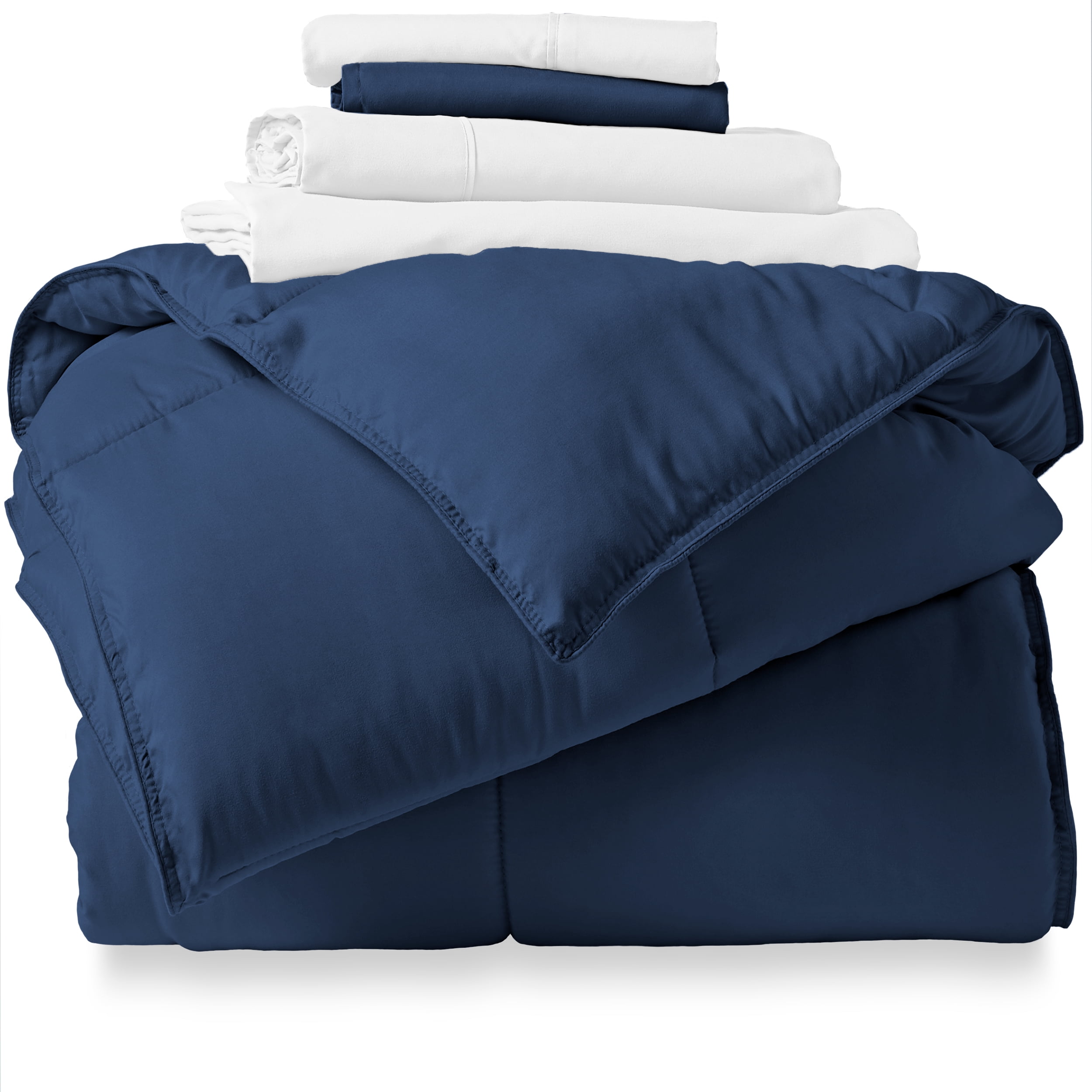 Bare Home Microfiber 5-Piece Dark Blue and White Bed in a Bag, Twin
