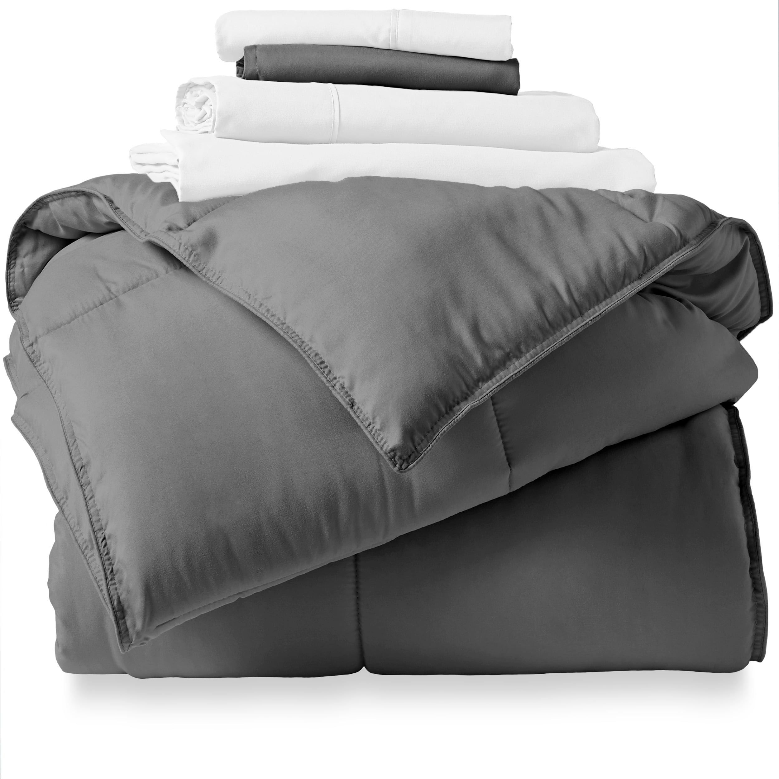 Bare Home Microfiber 5-Piece Gray and White Bed in a Bag, Twin XL