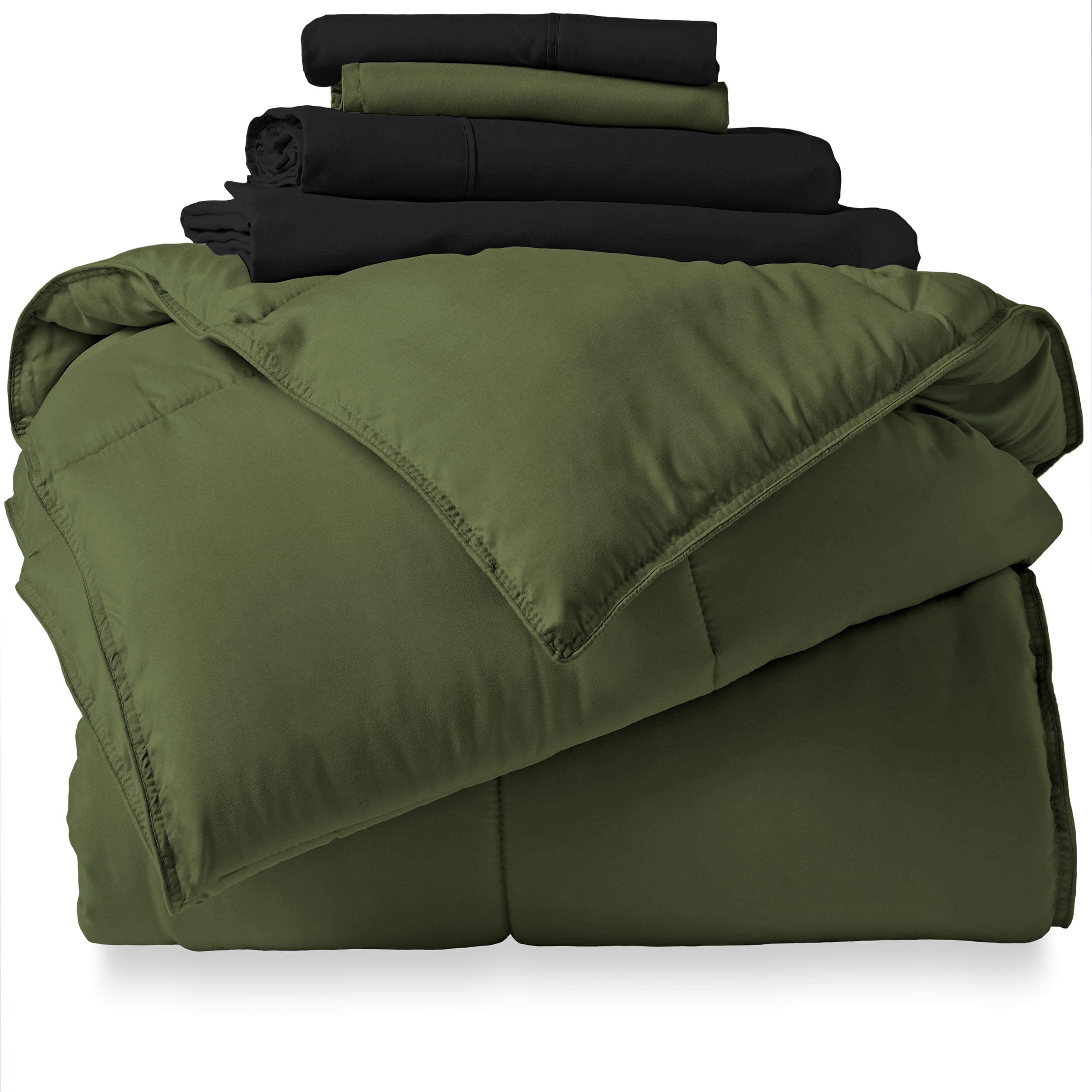 Bare Home Microfiber 5-Piece Green and Black Bed in a Bag, Twin XL