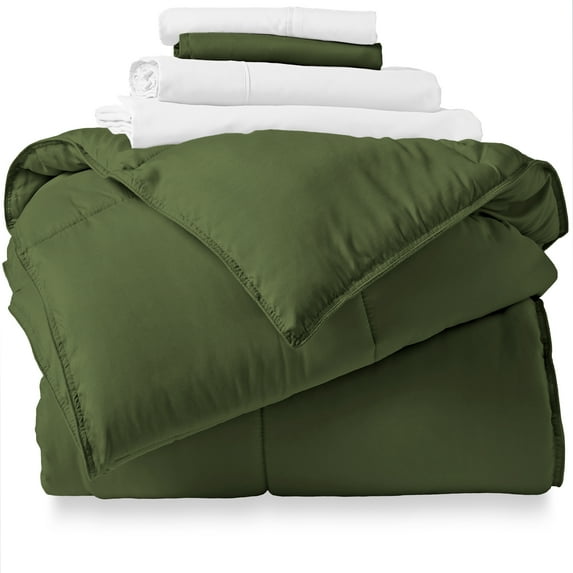 Bare Home Microfiber 5-Piece Green and White Bed in a Bag, Twin XL