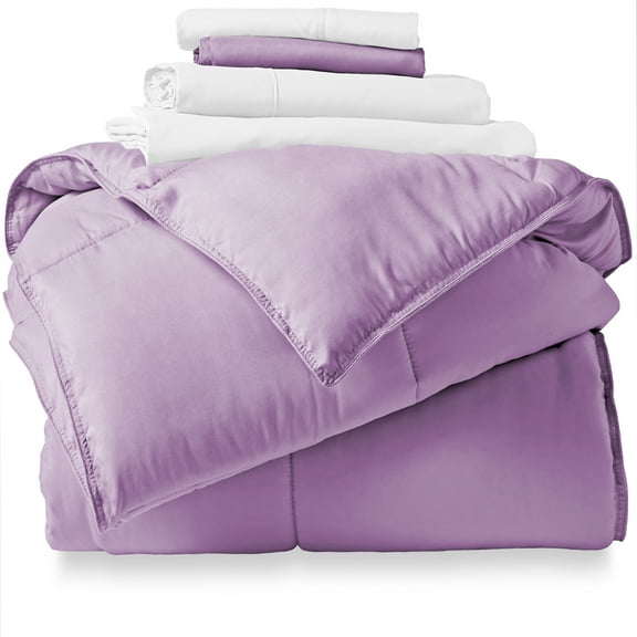 Bare Home Microfiber 5-Piece Lavender and White Bed in a Bag, Twin