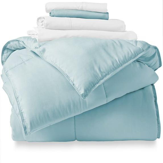 Bare Home Microfiber 5-Piece Light Blue and White Bed in a Bag, Twin XL