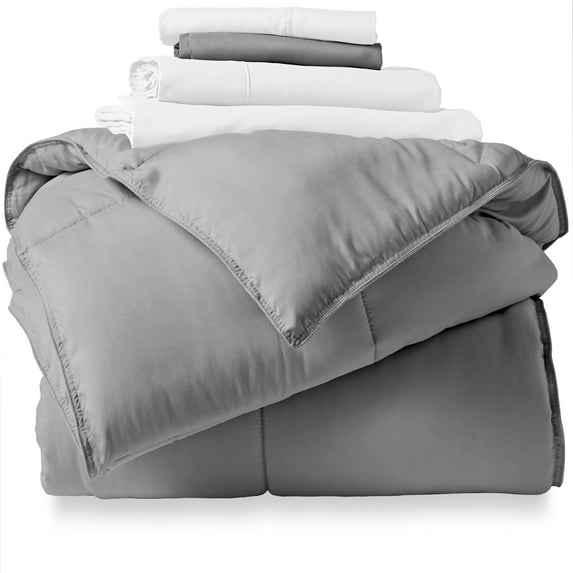 "Bare Home Light Gray 5 Piece Bed in a Bag Comforter Set with Sheets, Twin XL"
